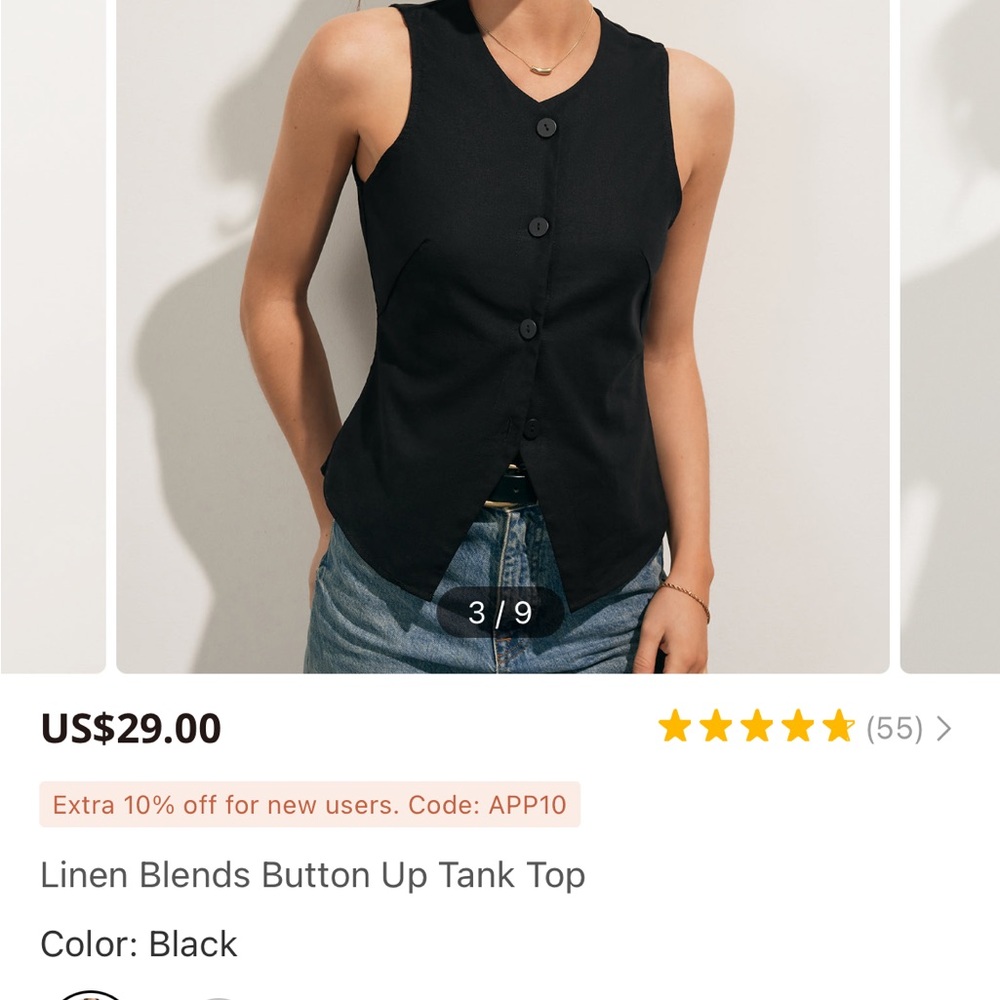 Commense Black Fitted Sleeveless Tank Top